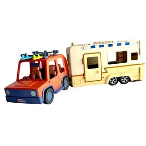 BLUEY Heeler Family Vehicle Orange Jeep & RV Tag Along Camper Caravan Playset
